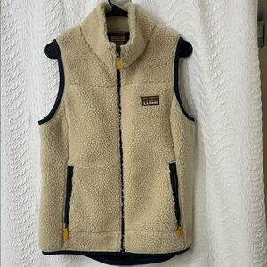 L.L. Bean Beige Fleece Vest with Navy Accents